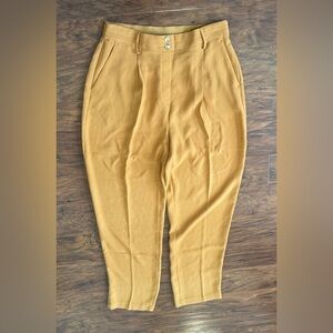 Spanx Carefree Crepe Tapered Ankle Pants Camel Pleated Stretch Waist Trouser Lrg